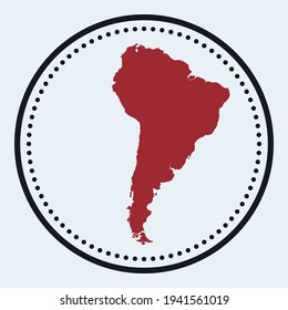 South America round stamp. Round logo with continent map and title. Stylish minimal South America badge with map. Vector illustration.