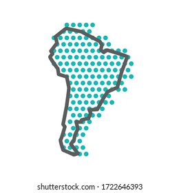 South America simple outline map with green halftone dot pattern