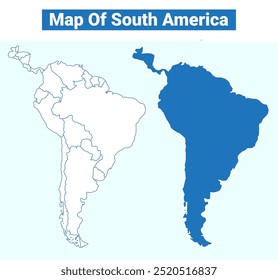 América do Sul mapa vetor simples e conjunto de ilustrações estilo de contorno