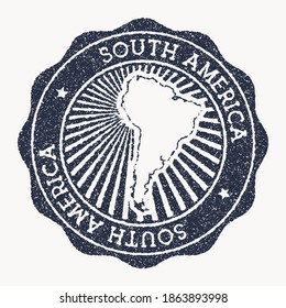 South America stamp. Travel rubber stamp with the name and map of continent, vector illustration. Can be used as insignia, logotype, label, sticker or badge of the South America.