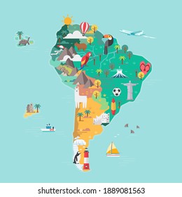 South America tourist map. Vector illustration.