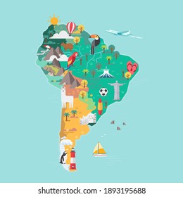 South America tourist map. Vector illustration.