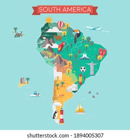 South America Tourist Map. Vector Illustration.