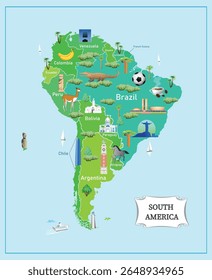 South America tourist map. Vector art illustration