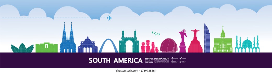 South America travel destination grand vector illustration. 