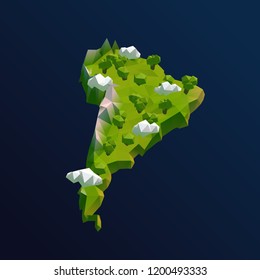 South America Vector Low Poly 3D Cartoon Map