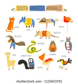 South American animals vector cartoon design