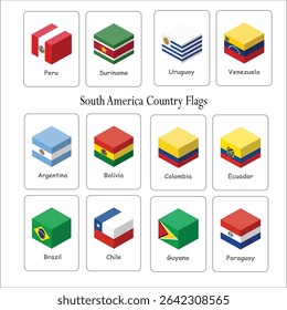 South American Continent square flag icon. Set of flags of South American countries in alphabetical order. Vector illustration. 106
