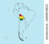 South american continent Vector illustration of bolivia flag map.