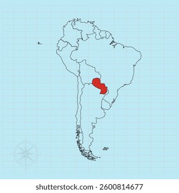 South american continent Vector illustration of Paraguay flag map.