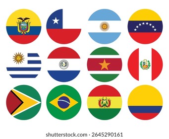 Zuid-Amerikaanse landen vlag, Venezuela, Uruguay, Suriname, Peru, Paraguay, Guyana, Ecuador, Colombia, Chili, Bandera, Argentinië ronde knop vlag