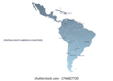 Central And South America Countries Map South American Countries Map Vector Map Stock Vector (Royalty Free)  1746827720 | Shutterstock