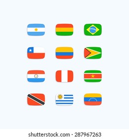 South American Country Flags. Vector Icons Set