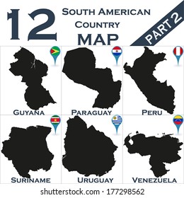 South American country set with map pointers - Part 2