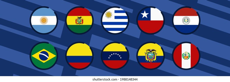 South American football cup 2021 . Set of national flags team . Vector for South American Tournament.  It will be held in Brazil. Suitable for card, poster and banner 