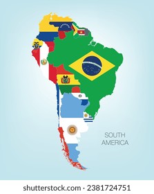 the south american map divided by countries. Vector illustration