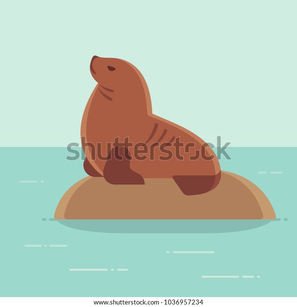 South American (Patagonian) sea lion,\
or Lobo Marino. Flat cartoon vector style\
illustration.