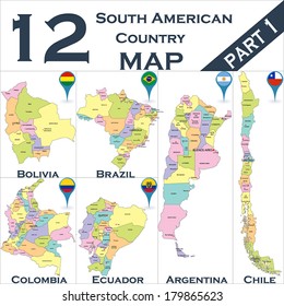 South American political map set with map pointers - Part 2