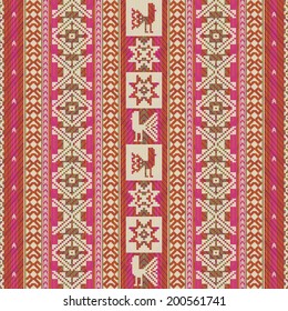 South american traditional textile geometric pattern with birds