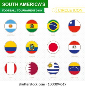 South America's football tournament 2019, flags of all participants. Vector illustration.