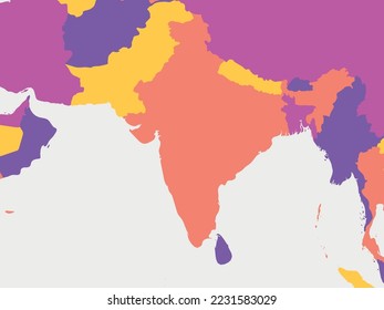 South Asia blank map. High detailed political map of southern asian region and Indian subcontinent