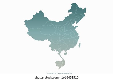 south asia countries map. vector map of china, cambodia, vietnam boundary.