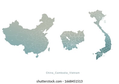 mapa de los países del sur de Asia. mapa vectorial de porcelana, cambodia, límite vietnam.