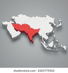 South Asia location within Asia 3d isometric map