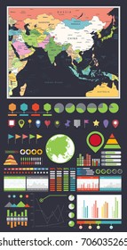 South Asia Map and Infographics Design Elements. Business template in flat style for presentation, booklet, website and other creative projects.