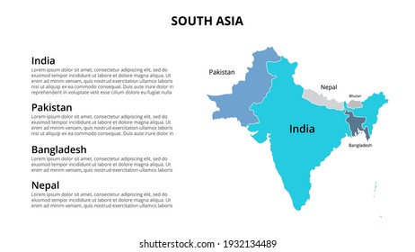 South Asia Vector Map Infographic Template Divided By Countries. Slide Presentation.