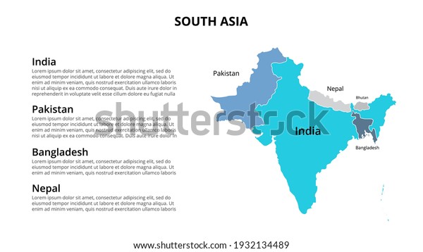 South Asia vector map infographic template\
divided by countries. Slide\
presentation.