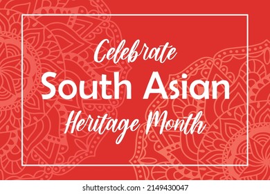 South Asian Heritage Month Celebration. Vector Banner With Abstract Mandala Symbol Ornament On Red Background. Greeting Card, Banner Design.