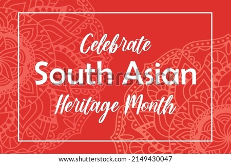 South Asian Heritage month celebration. Vector banner with abstract mandala symbol ornament on red background. Greeting card, banner design. Foto d'archivio © 