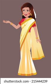 South Asian/ Indian Woman Standing In Traditional White Saree