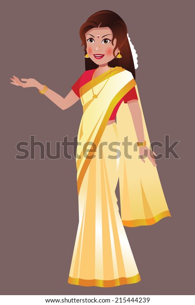 South Asian Indian Woman Standing Traditional Stock Vector (Royalty ...