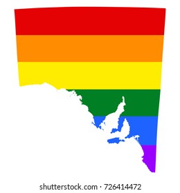 South Australia gay map vector illustration with rainbow colors. LGBT community rights in Australia pride.