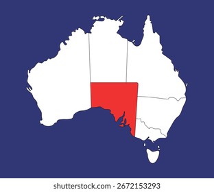South Australia highlighted in australia map isolated on blue background