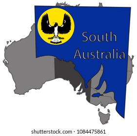 A South Australia map and flag isolated on a white background