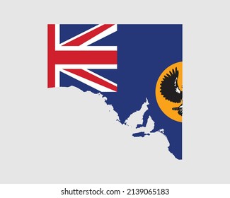 South Australia Map Flag. Karte von SA, Australien mit der Staatsflagge. Australischer Staat. Vektorgrafik-Banner.