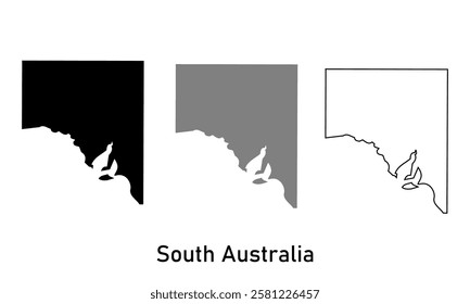 South Australia map in outline style, black color, gray color	