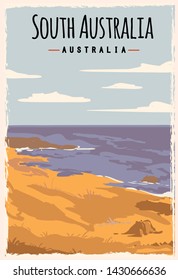 South Australia retro poster travel illustration. States of Australia greeting card.