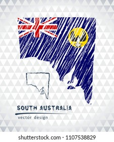 South Australia vector map with flag inside isolated on a white background. Sketch chalk hand drawn illustration
