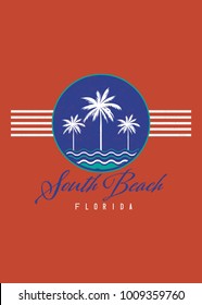 south beach florida summer time stamp design colorful poster distress palm tree