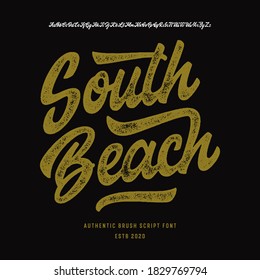 "South Beach". Original Brush Script Font. Retro Typeface. Vector Illustration