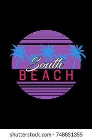 south beach palm tree circle design retro