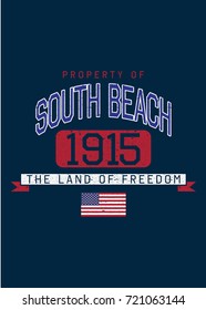 south beach varsity design logo colorful poster america flag