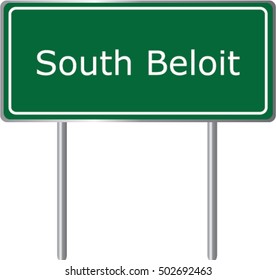 South Beloit , Illinois, road sign green vector illustration, road table, USA city