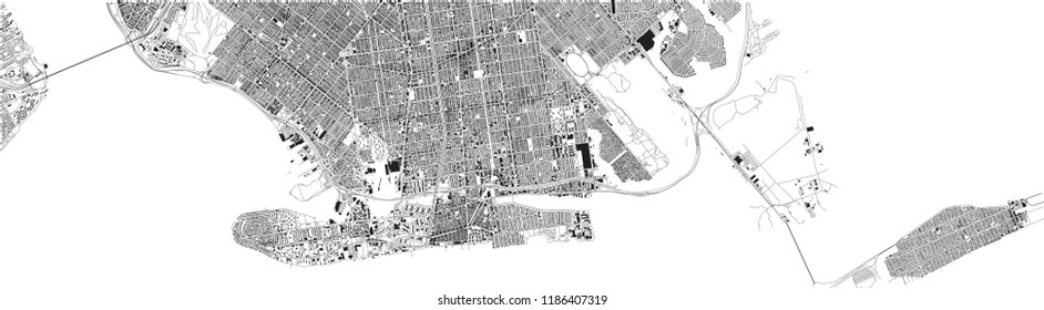 South Brooklyn map, New York city, streets and district. City map. Usa