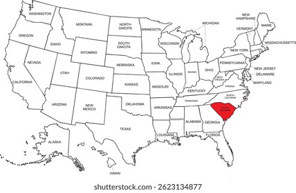 South Calorina, USA, Vektorkarte einzeln auf US-Karte. Bearbeitbare leere Vektorkarte von USA.