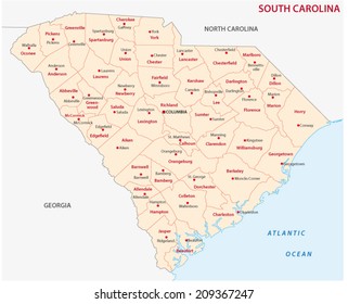 South Carolina Administrative Map Stock Vector (Royalty Free) 183400610